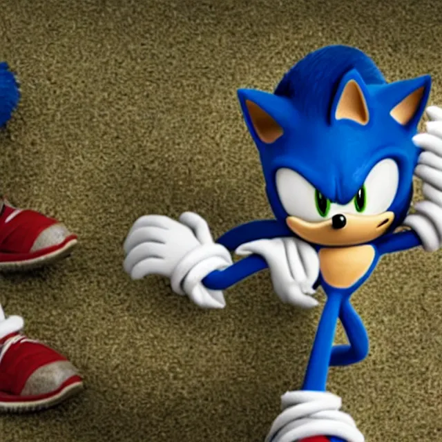 Image similar to still of sonic playing videogames in sonic the hegdehog movie