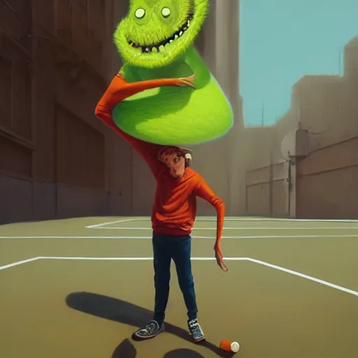 Prompt: highly detailed vfx portrait of a character of a tennis ball monster skateboarding skateboard stephen bliss, chalk, unrealengine, greg rutkowski, loish, rhads, beeple, chalk, makoto shinkai and lois van baarle, ilya kuvshinov, rossdraws, tom bagshaw, basil gogos