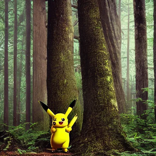 Image similar to pikachu in a forest, realistic, national geographic wildlife photography