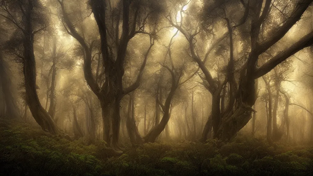 Image similar to incredible trees in a forest marc adamus, beautiful dramatic lighting