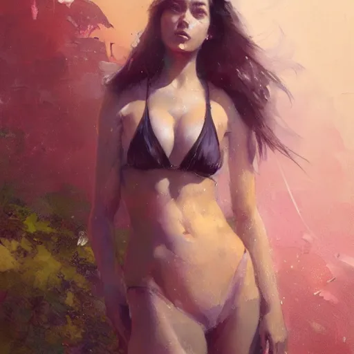 Prompt: bikini girl, expressive oil painting, by yoshitaka amano, by greg rutkowski, by jeremy lipking, by artgerm, digital art, octane render