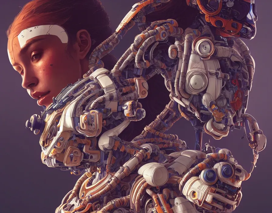 Image similar to symmetry!! portrait of a robot astronaut, floral! horizon zero dawn machine, intricate, elegant, highly detailed, digital painting, artstation, concept art, smooth, sharp focus, illustration, art by artgerm and greg rutkowski and alphonse mucha, 8 k