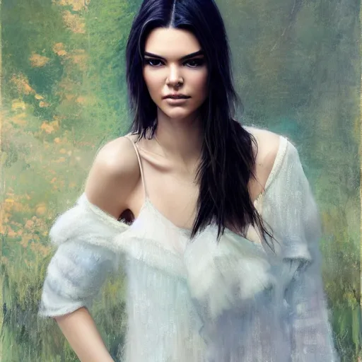 Image similar to fashion model kendall jenner by Ren-Wil Ara by Richard Schmid by Jeremy Lipking by moebius by atey ghailan