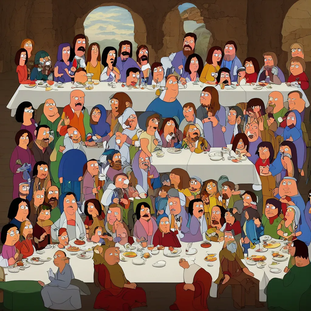 Image similar to the painting of the last supper with family guy characters
