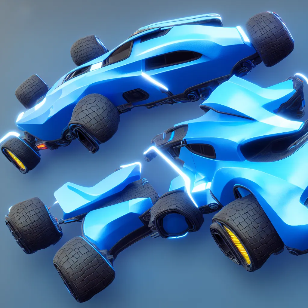 Image similar to rocket league, one octane, parked, side profile, 4 k render, cinema 4 d, hyper realistic, light blue lighting