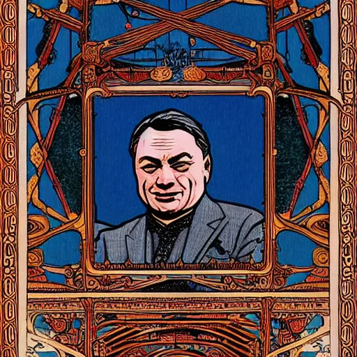 Image similar to viktor orban on a detailed ivan bilibin and edmund dulac and ilya kuvshinov and katsuhiro otomo inspired print