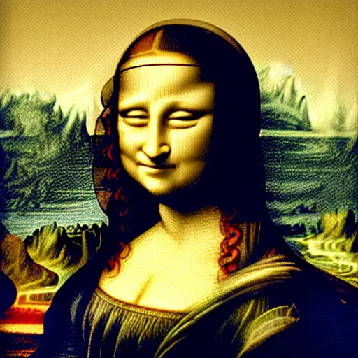 Image similar to mona lisa smelling something really bad and making a face