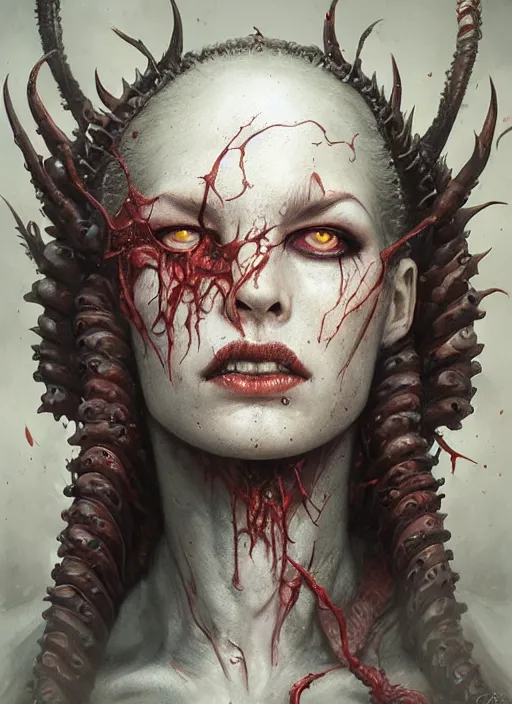 Image similar to a hyper detailed face portrait of the queen of blades, wounded face, diablo 4 lilith, sideshow figurines, cthulu, by tom bagshaw, artgerm, dorian cleavenger, greg rutkowski, wlop, astri lohne, zdzisław beksinski trending on artstation