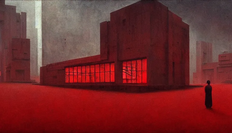 Prompt: only with red, soviet communism horror brutalist architecture apocalyptic with soviet flag, crowd cheering, in the style of beksinski and edward hopper and rodcenko and yue minjun and cory loftis, intricate and epic composition, red by caravaggio, highly detailed, masterpiece, red light, artstation, art nouveau