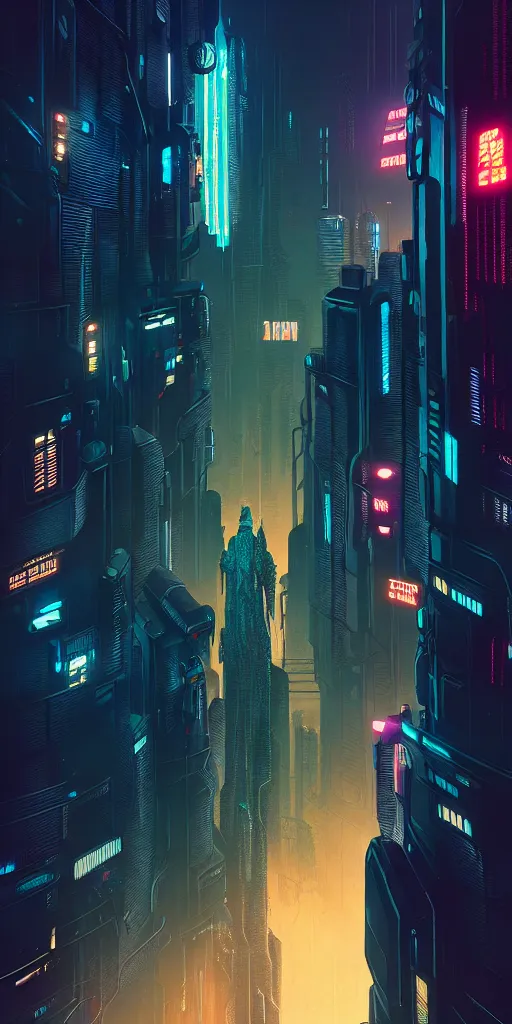 Image similar to epic cyberpunk cityscape : : blade runner, james guilleard, beeple, laurie greasley, dan mcpharlin : : ornate, dynamic, particulate, rich colors, intricate, elegant, highly detailed, centered, artstation, smooth, sharp focus, octane render, 3 d