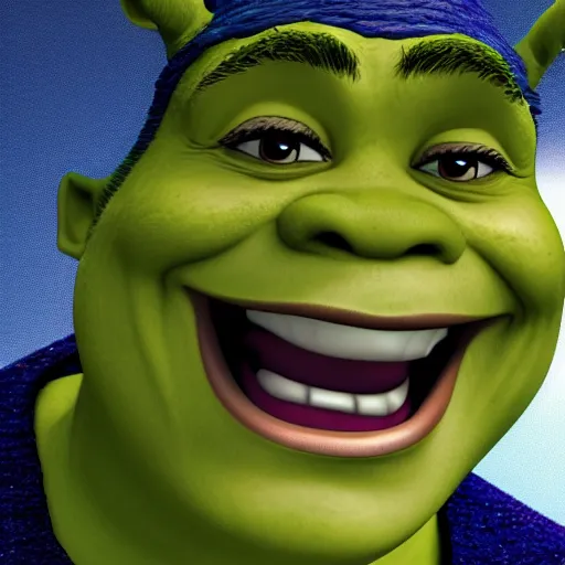 Prompt: Shrek smiling , Mega high detailed
