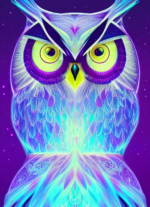 Image similar to symmetry!! product render poster vivid colors divine proportion owl, ice and snow, glowing fog intricate, elegant, highly detailed, digital painting, artstation, concept art, smooth, sharp focus, illustration,