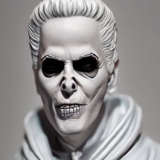 Image similar to very photorealistic photo of a very detailed resin statue of papa emeritus from ghost on a white background, award - winning details