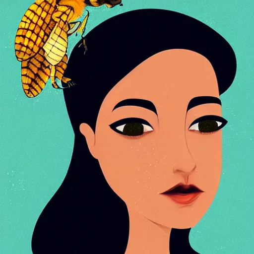Image similar to face portrait of a woman inspired by lois van baarle, honeycomb, bees, summer, honey