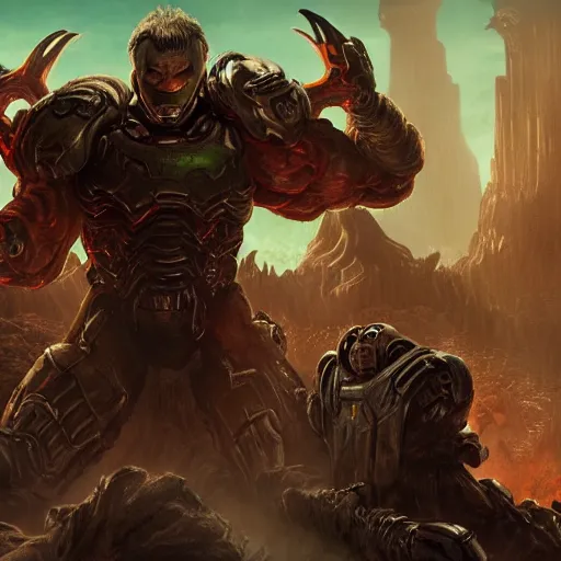 Image similar to Liam Neeson, doom eternal concept art, cinematic