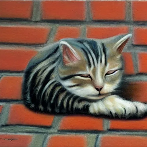 Prompt: realistic painting of a cat sleeping on a sidewalk at midnight photography highly detailed trending on art station