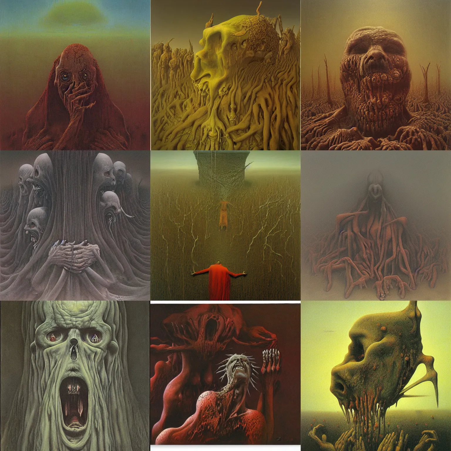 Prompt: The hideous stench of occult slaughter by Zdzisław Beksiński, oil on canvas