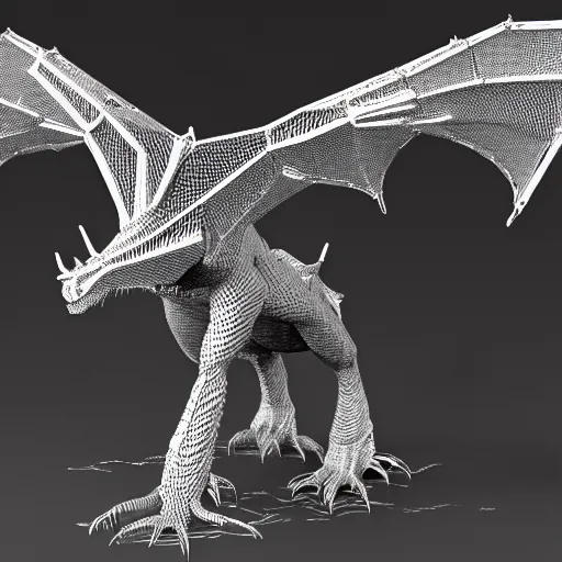 Prompt: wireframe render of a dragon