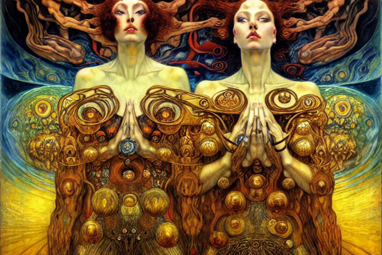 Image similar to Divine Chaos Engine by Karol Bak, Jean Delville, William Blake, Gustav Klimt, and Vincent Van Gogh, symbolist, visionary