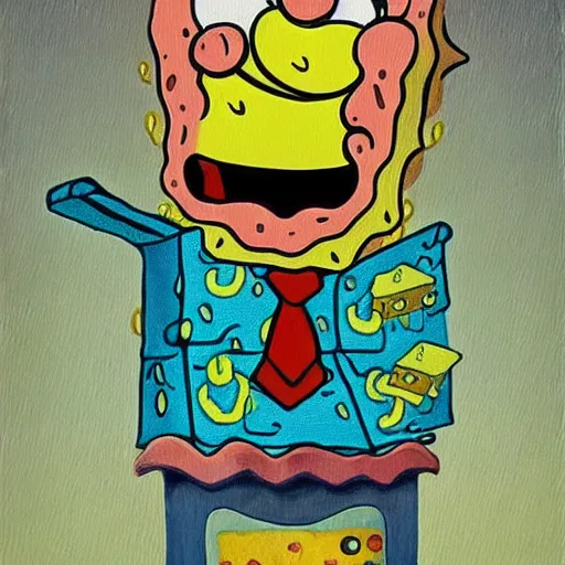 Prompt: a lovecraftian painting of SpongeBob