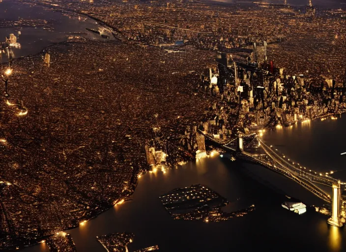 Prompt: film still of the moon breaking into pieces over manhatten in the new disaster movie, 8 k, night time