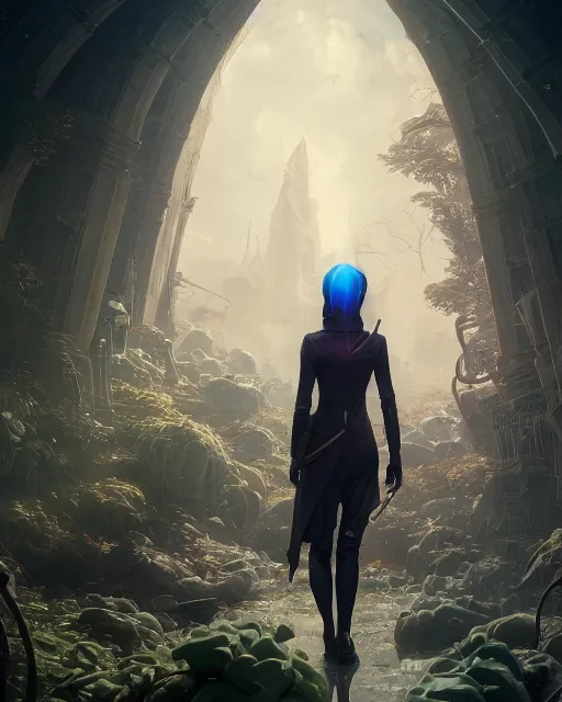 Prompt: highly detailed surreal vfx portrait of a futuristic assassin in a full graveyard by monolith, stephen bliss, unreal engine, greg rutkowski, loish, rhads, beeple, makoto shinkai and lois van baarle, ilya kuvshinov, rossdraws, tom bagshaw, alphonse mucha, global illumination, detailed and intricate environment