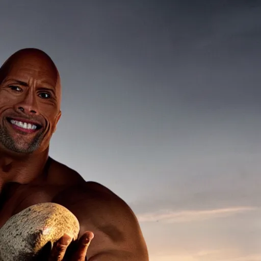 Image similar to dwayne johnson holding a giant rock above his head