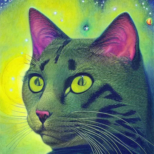 Image similar to psychedelic amber eyes cat eyes lush pine forest, outer space, milky way, designed by arnold bocklin, jules bastien - lepage, tarsila do amaral, wayne barlowe and gustave baumann, cheval michael, trending on artstation, star, sharp focus, colorful refracted sparkles and lines, soft light, 8 k 4 k