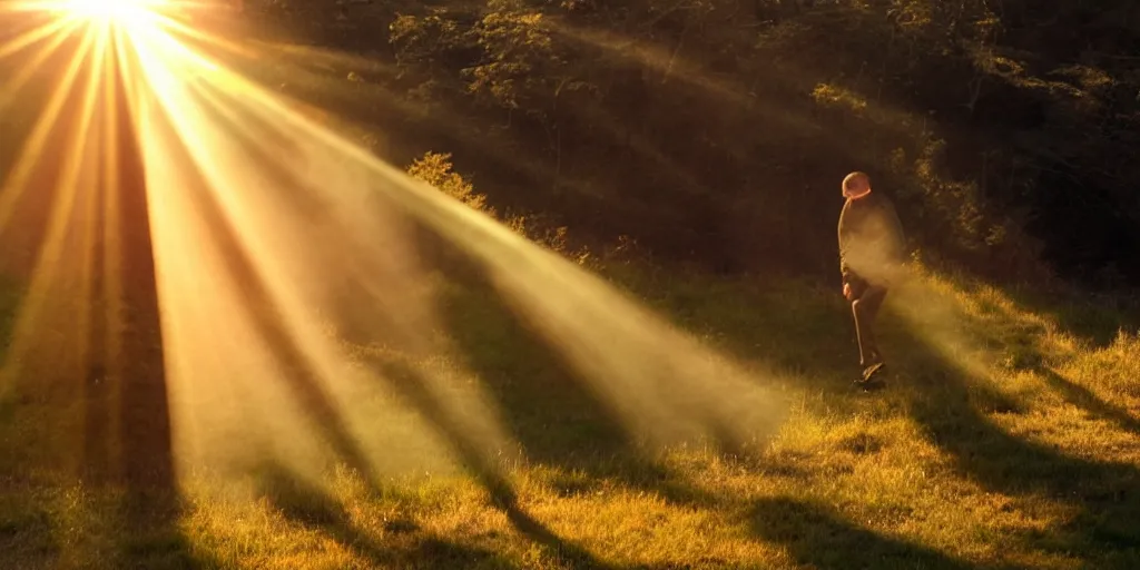 Image similar to a man falls down a sunbeam