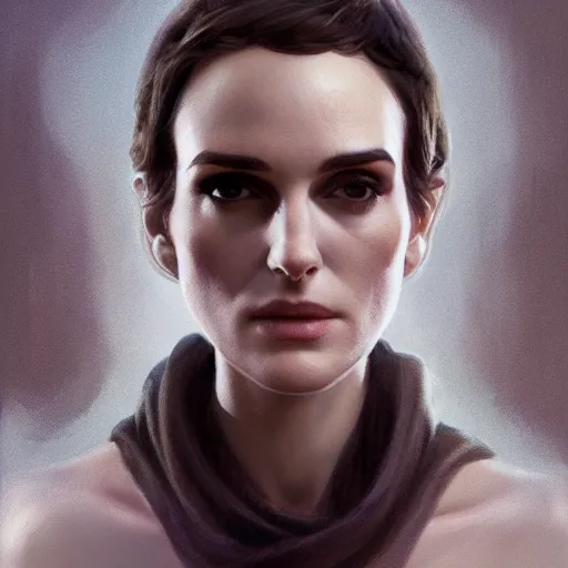 Image similar to highly detailed portrait en buste of winona ryder kiera knightley, greg rutkowski, ilya kuvshinov, frank frazetta, tom bagshaw, tom whalen, global illumination, god rays