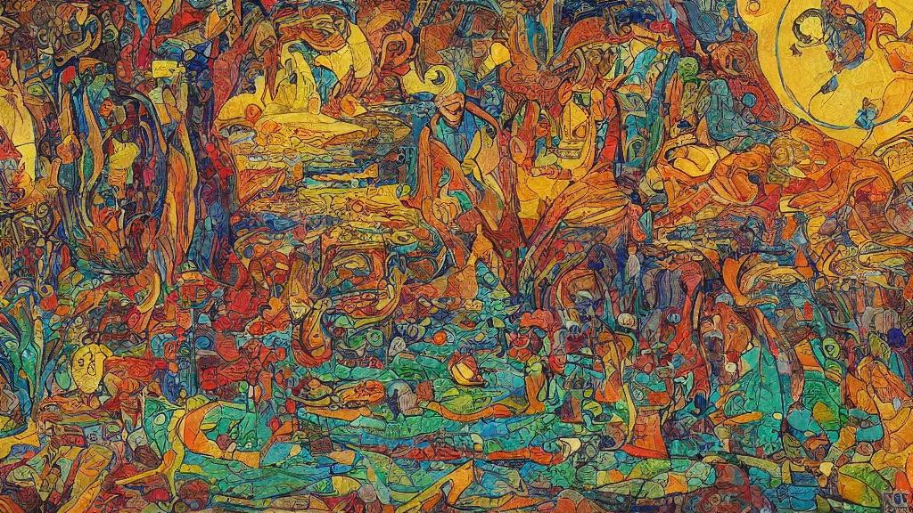 Image similar to abstract art painting, in style of ivan bilibin, 4 k, high resolution details,