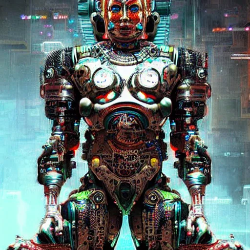 Prompt: cyborg hindu godbody, cyberpunk, ultra high tech, hyper detailed, coherent, cohesive, realistic, far shot