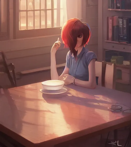 Image similar to highly detailed spilled milk on the table, unreal engine, loish, rhads, makoto shinkai and lois van baarle, ilya kuvshinov, rossdraws, tom bagshaw, reflective global illumination, god rays, detailed and intricate environment