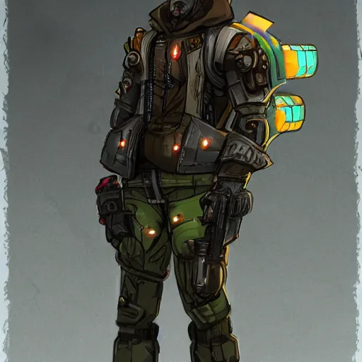 Image similar to character concept design of a cyberpunk soldier