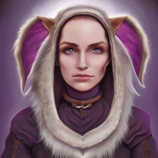 Prompt: oil painting a female medieval fantasy tolkien elf, dark purplish hair tucked behind ears, wearing a fur lined collar, wide face, muscular build, scar across the nose, cinematic, character art, detailed.