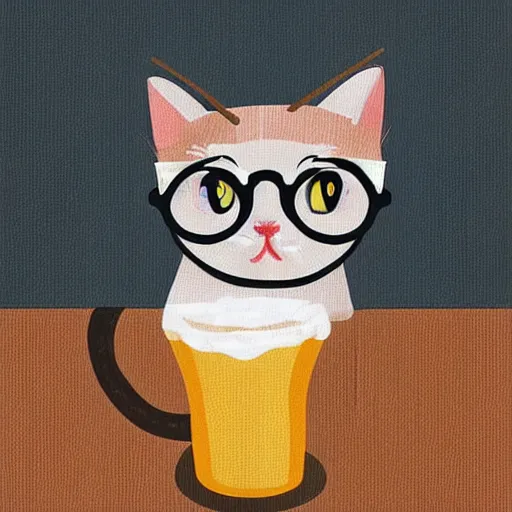 Prompt: “cute kitty with glasses sitting in a bar and drinking beer, digital art”