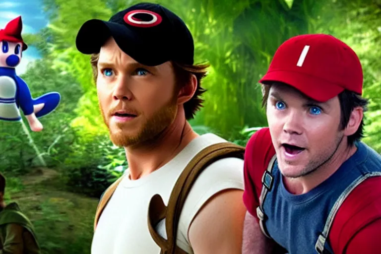 Image similar to live action film still of ( christ pratt ) as ash ketchum in the new sci - fi movie