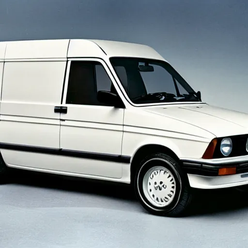 Prompt: A commercial van designed and produced by BMW, with 1988 M3 E30 design elements, promotional photo