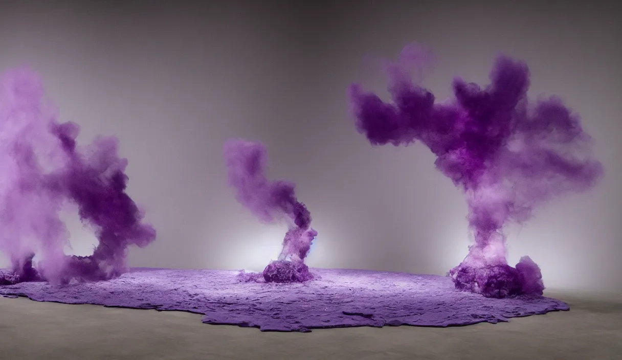 Image similar to artwork by pierre huyghe and paul thek with wax melting, purple smoke, sigma, 8 k, 3 5 mm, f / 3 2