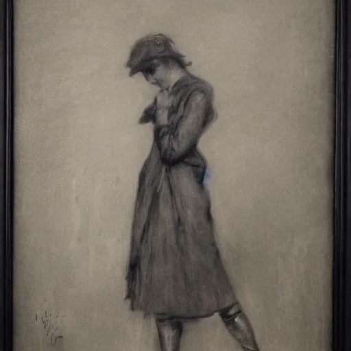 Image similar to ww 1 action heroine by alfred stevens in charcoal