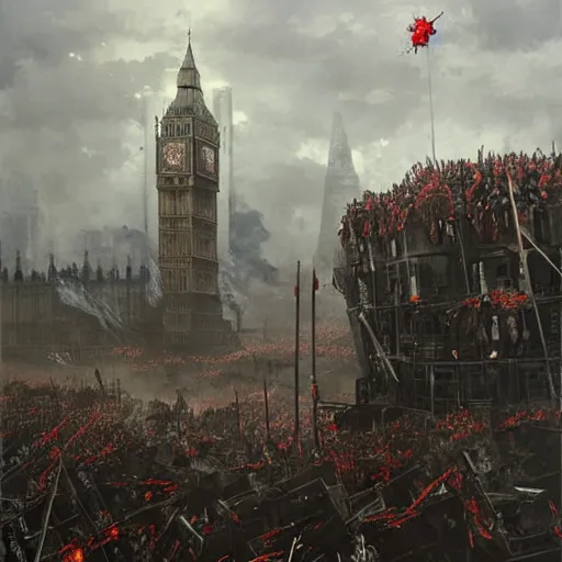 Image similar to war of the world, battle for london, dital painting, very detailed, art by jakub rozalski