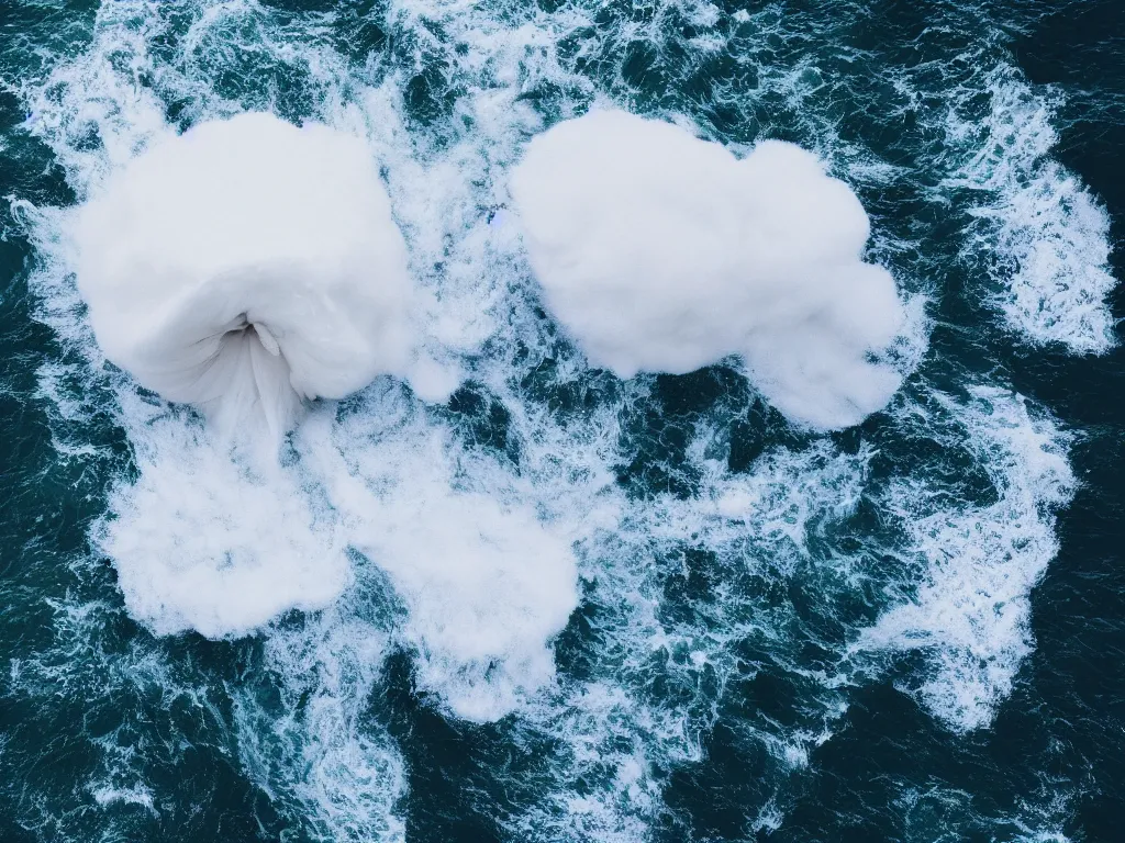 Prompt: photo of a giant fluffy 💡 coming out from the ocean, ultra realistic, detailed, artstationHQ, artstationHD, 4k, 8k, aerial view