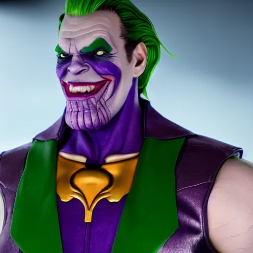 Prompt: thanos cosplaying as joker, octane render, unreal engine 5, high quality, highly detailed, close up photo, 8 k