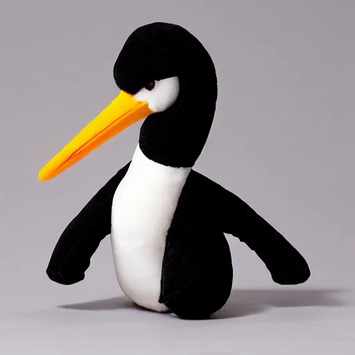 Image similar to plush of a stork wearing a black suit