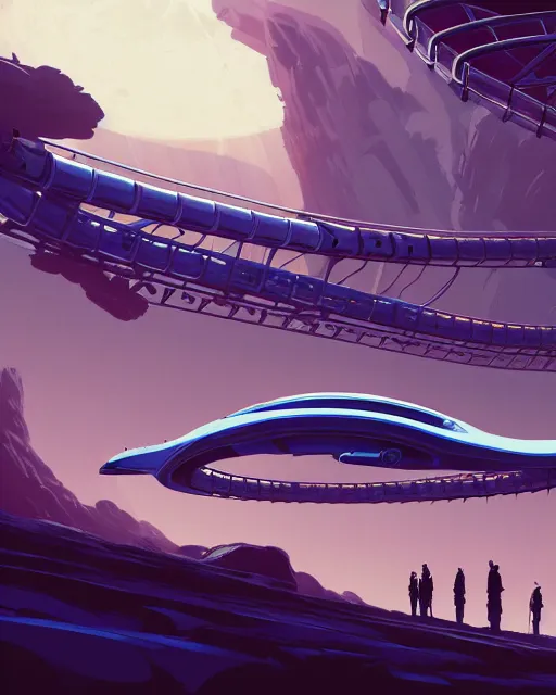 Image similar to simplicity, a roller coaster made out of simple weird organic creatures, in the style of a streamlined asymmetrical spaceship, bleak apocalyptic environment, by dan mumford, yusuke murata, makoto shinkai, ross tran, cinematic, unreal engine, cel shaded, featured on artstation, pixiv