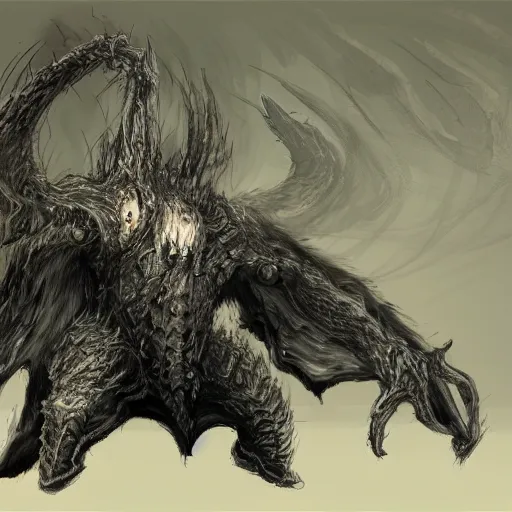 Image similar to concept art of disturbing animal, dark souls boss