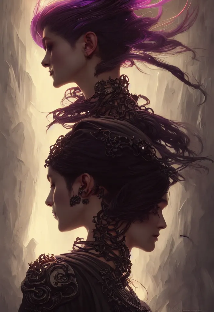 Image similar to Necromancer Sorceress, fantasy magic, undercut hairstyle, dark light night, intricate, elegant, sharp focus, illustration, highly detailed, digital painting, concept art, matte, art by WLOP and Artgerm and Greg Rutkowski and Alphonse Mucha, masterpiece