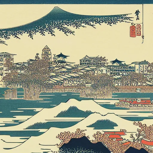 Image similar to Southampton City, Woodblock Print by Hokusai
