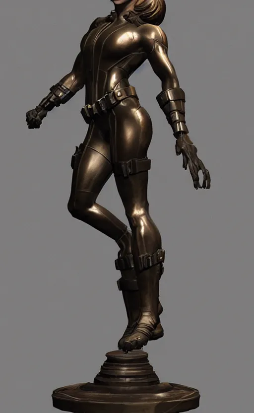 Image similar to black widow, bronze statue, unreal engine, high detailed