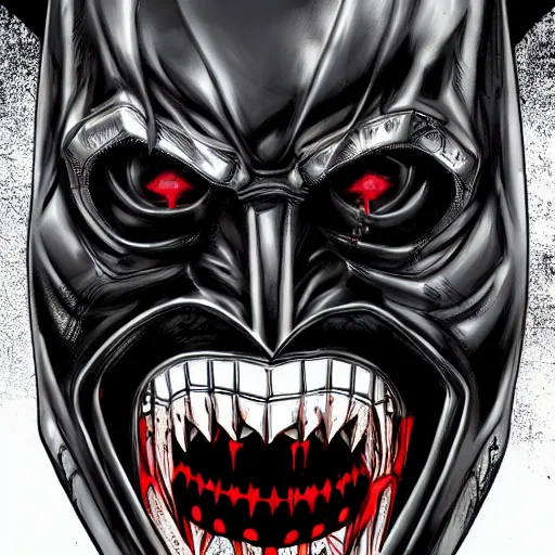 Image similar to the batman who laughs, hyper detailed masterpiece, digital art painting, surrealisme aesthetic,